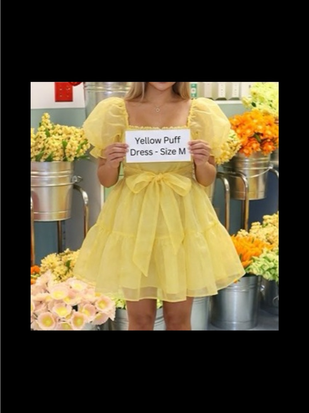 Girls' Yellow Puff-Sleeve Tulle Dress with Front Bow